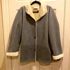 Liz Claiborne Blue/Grey Coat Fuzzy Soft inside